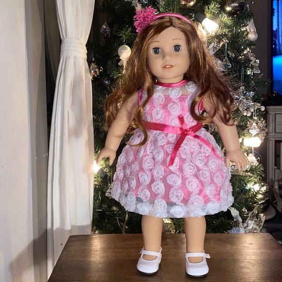 American Girl Other - American Girl 18” doll clothes pink white floral dainty dress, shoes, & headband